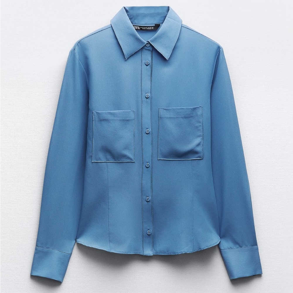NWT Zara Crepe Pockets Button Down Shirt